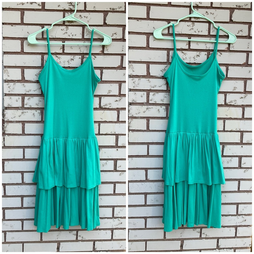 Vintage 80s Sea Green Drop Waist Tiered Summer Dress Size XS Sweet Baby Jane - Picture 2 of 3